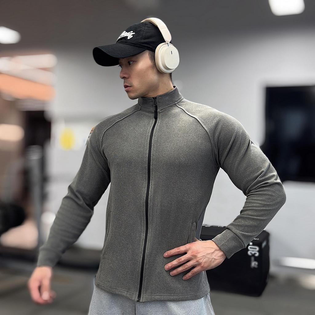 Мужской Тяжелый Двусторонний Теплосберегающий Приталенный Базовый Слой на Молнии с Длинным Рукавом Высокой Эластичности для Фитнеса Осень/Зима.