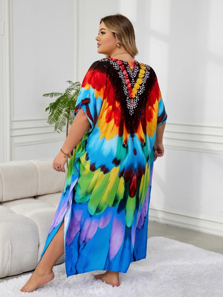 EDOLYNSA Лестный женский кафтан в богемном стиле, красочный халат, непринужденное платье больших размеров, платье Moo Moo, свежее платье, длинное платье для отпуска, наряд Q1594