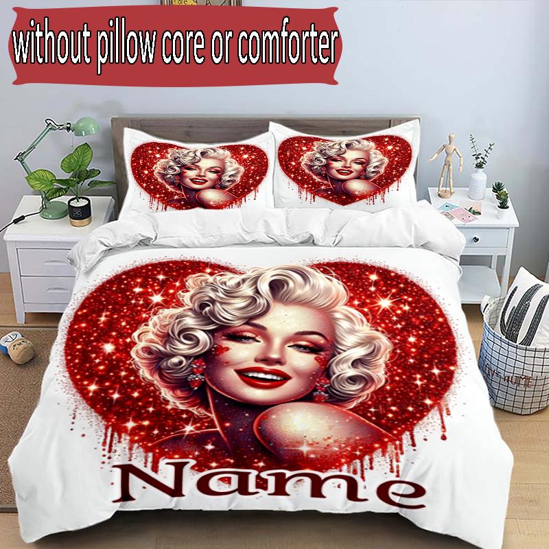 3pcs Duvet Cover Set (1*Duvet Cover + 2*Pillowcase, Without Core), Custom Name Singer Pattern Bedding Set, Home Bedroom Decor Gift