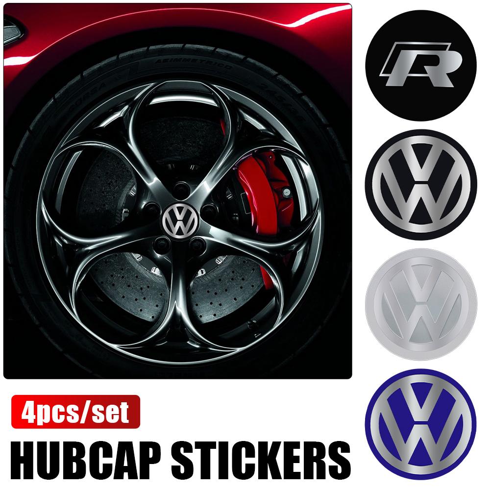 VW 4Pcs 56/60/65mm Car Wheel Center Hub Caps Sticker Badge for Volkswagen VW Golf 4 5 6 7 Bora MK7 Beetle Touran Tiguan GTI R Line xm3