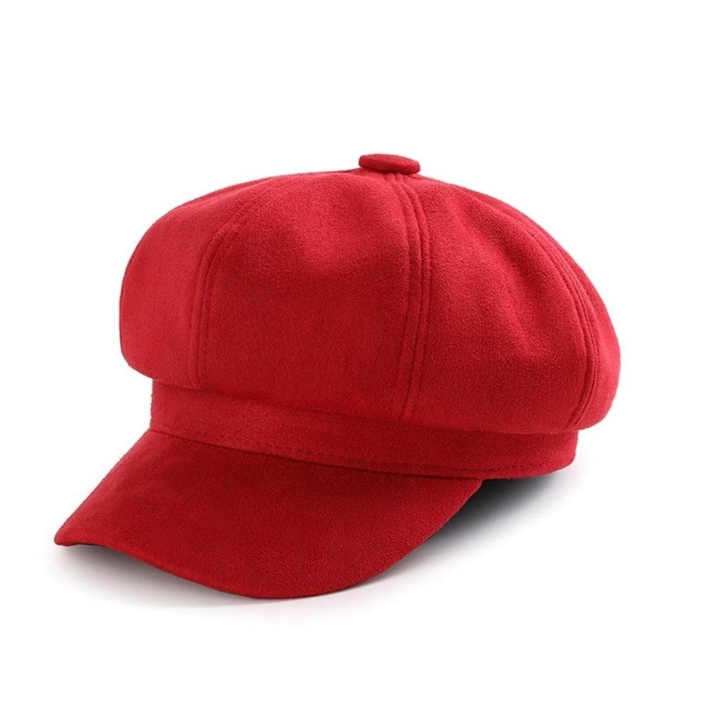 Keep Warm Suede Octagonal Hat Solid Color Newsboy Cap Casual Berets Hat Daily