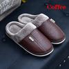 Men Women Waterproof PU Leather Winter Warm Plush Home Shoes House Slippers Indoor Anti-Skid
