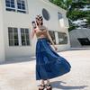 Cake Denim Skirt Women's Elastic High Waisted Solid Color A-line Skirt Commuting Harajuku Style 2025 Spring New Fashion