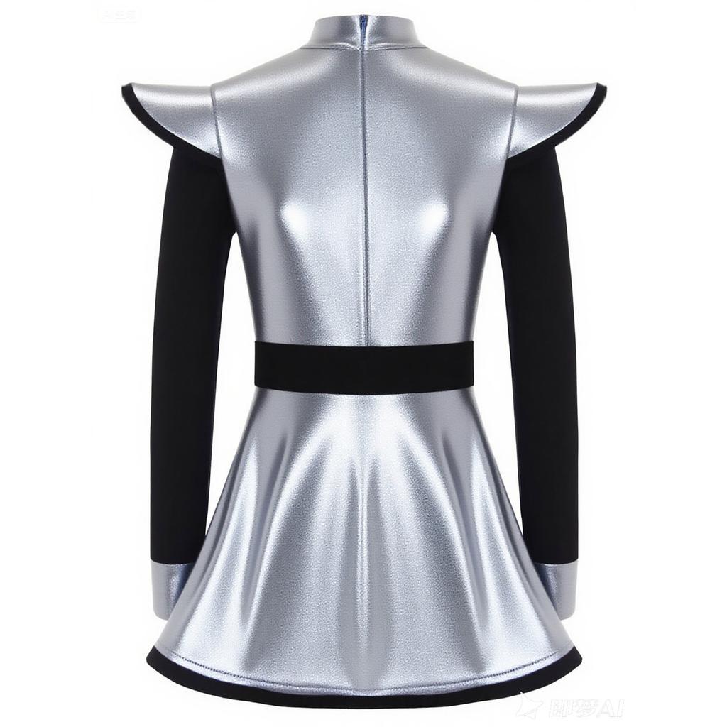 Детский костюм инопланетянки для девочек, пэчворк, металлический блеск, воротник-стойка, длинный рукав, застежка-молния сзади, платье со встроенными шортами