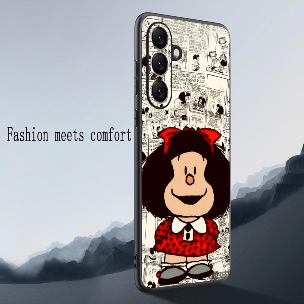 Милый Мафальда девушка модный узор Чехол для телефона Для Samsung Galaxy S25 S24 S23 S22 S21 S20 Plus Ultra Note20 Мягкий Черный