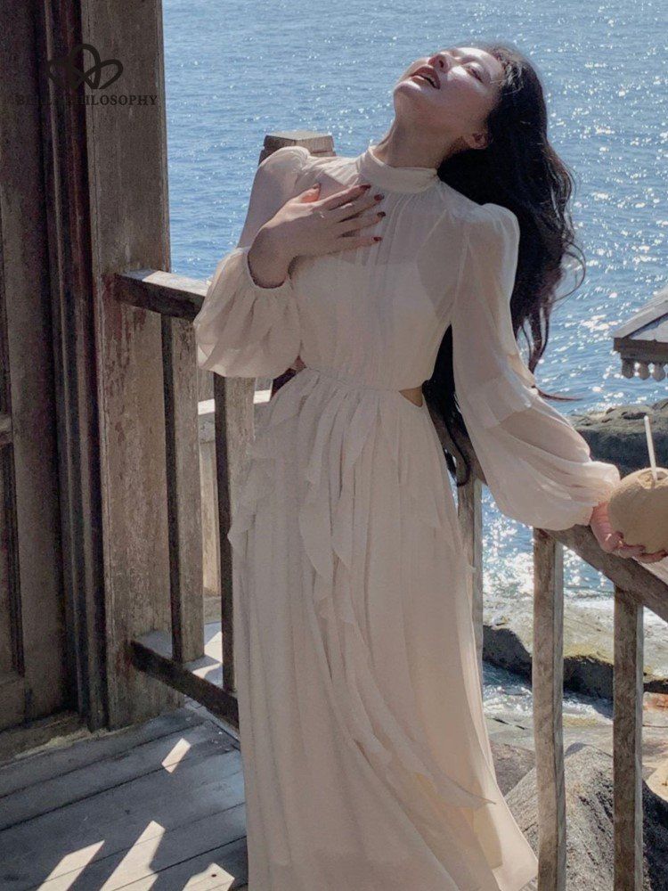 Летнее пляжное праздничное длинное платье Y2k с оборками, винтажное офисное женское повседневное элегантное праздничное платье с длинными рукавами, корейская одежда