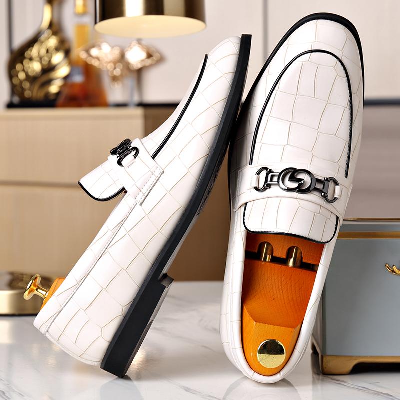 Luxury Men Leather Shoes White Horsebit Loafers Slip On Formal Men Dress Shoes Wedding Office Casual Lazy Shoes For Men Men Shoe
