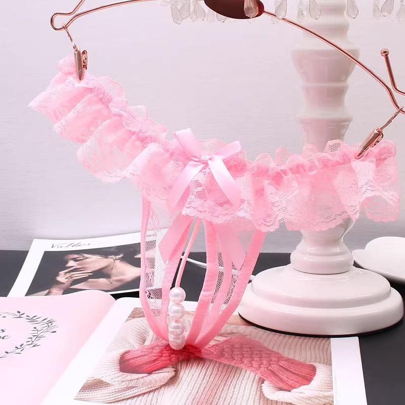Plus Size Sex Pearl G-string Crotchless Erotic Lingerie Sexy Panties Porn Lace Women Underwear See Through Open Crotch Thongs