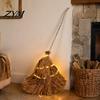 Rustic Farmhouse Fall Decorations 5.5 Ft Giant Light-up Witch Broom, Vintage Twig Broom with String Light, Spooky Patio Lighting Decor Decoration for