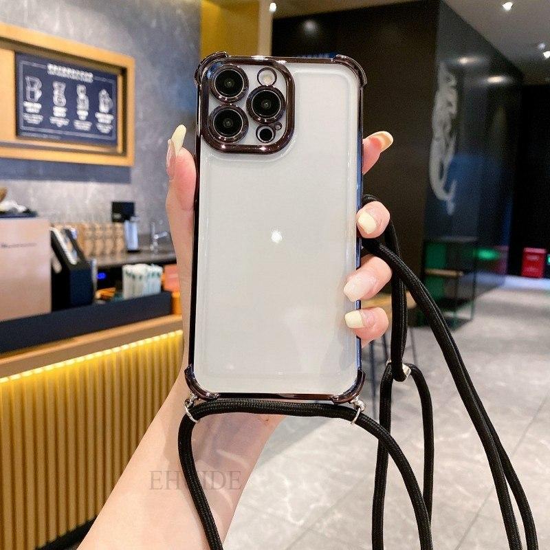 Clear Strap Case For Xiaomi Redmi 15C 14C 13C Note 15 14 13 Pro Plus Mi 15T Crossbody Lanyard Cord 6D Shockproof Plating Cover