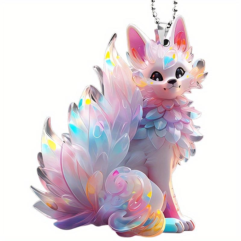1 шт. Декоративная подвеска из акрила в виде цветной лисы 2D, украшение для внутреннего зеркала заднего вида и аксессуары для брелока