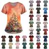 Женская модная футболка с V-образным вырезом, карманом, коротким рукавом и принтом рождественской елки для сиделки