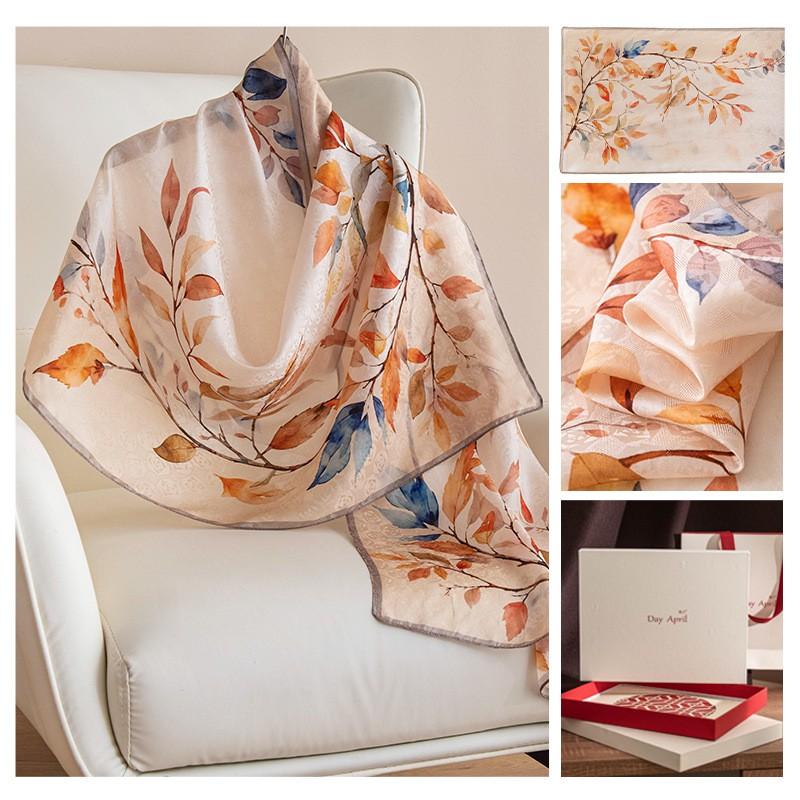 Mulberry Silk Scarf Gift Box Elders Fashionable Printed Long Shawl Versatile Luxury Accessory