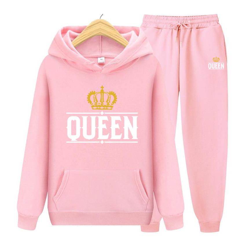 Королева Женский костюм с капюшоном Толстовка с капюшоном Комплект из двух предметов Женская толстовка с капюшоном Осенний мужской комплект с капюшоном + брюки