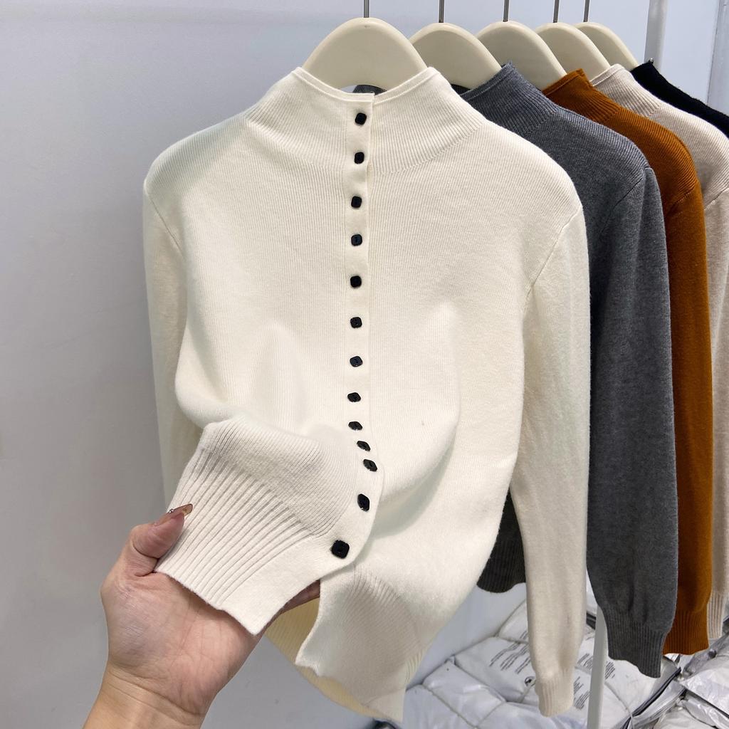 Премиальный серый осенне-зимний многослойный свитер с полувысоким воротом и длинными рукавами, ленивый стиль, свободный повседневный вязаный кардиган, топ, женский наряд