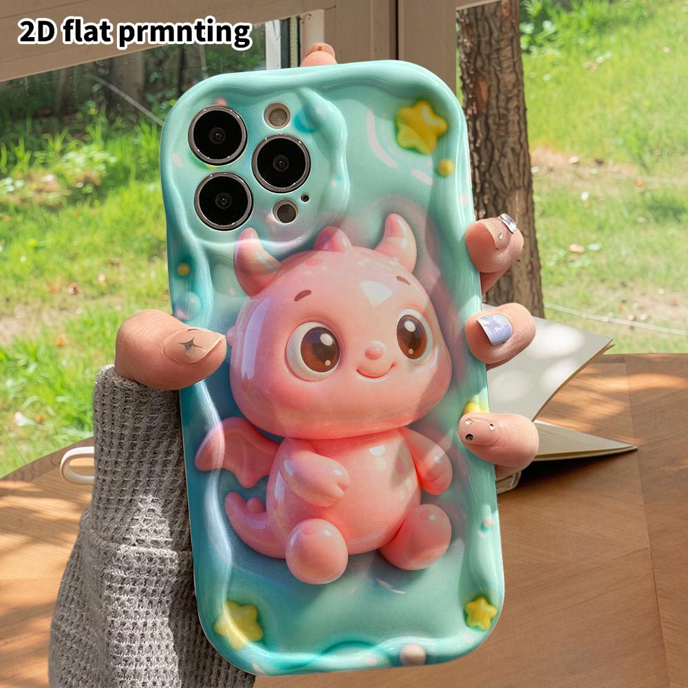 Phone case: 2D flat design suitable for iPhone 18 17 16 15 14 13 Pro protective case, pink little dinosaur, perfect Christmas and Halloween holiday gi