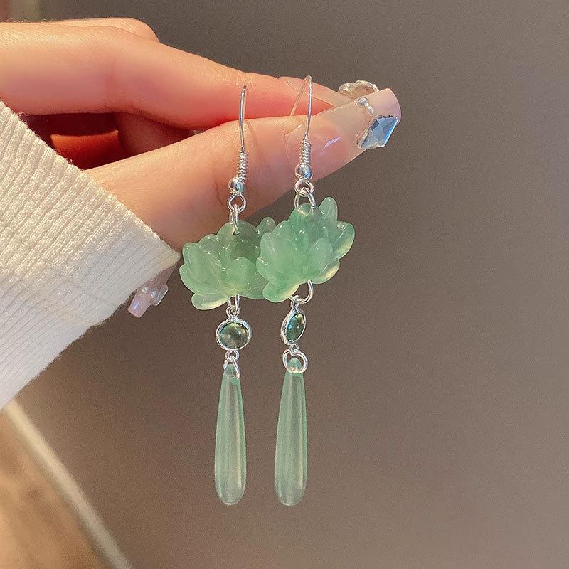 Серьги-капли из смолы в китайском стиле с лотосом - Модный старинный дизайн