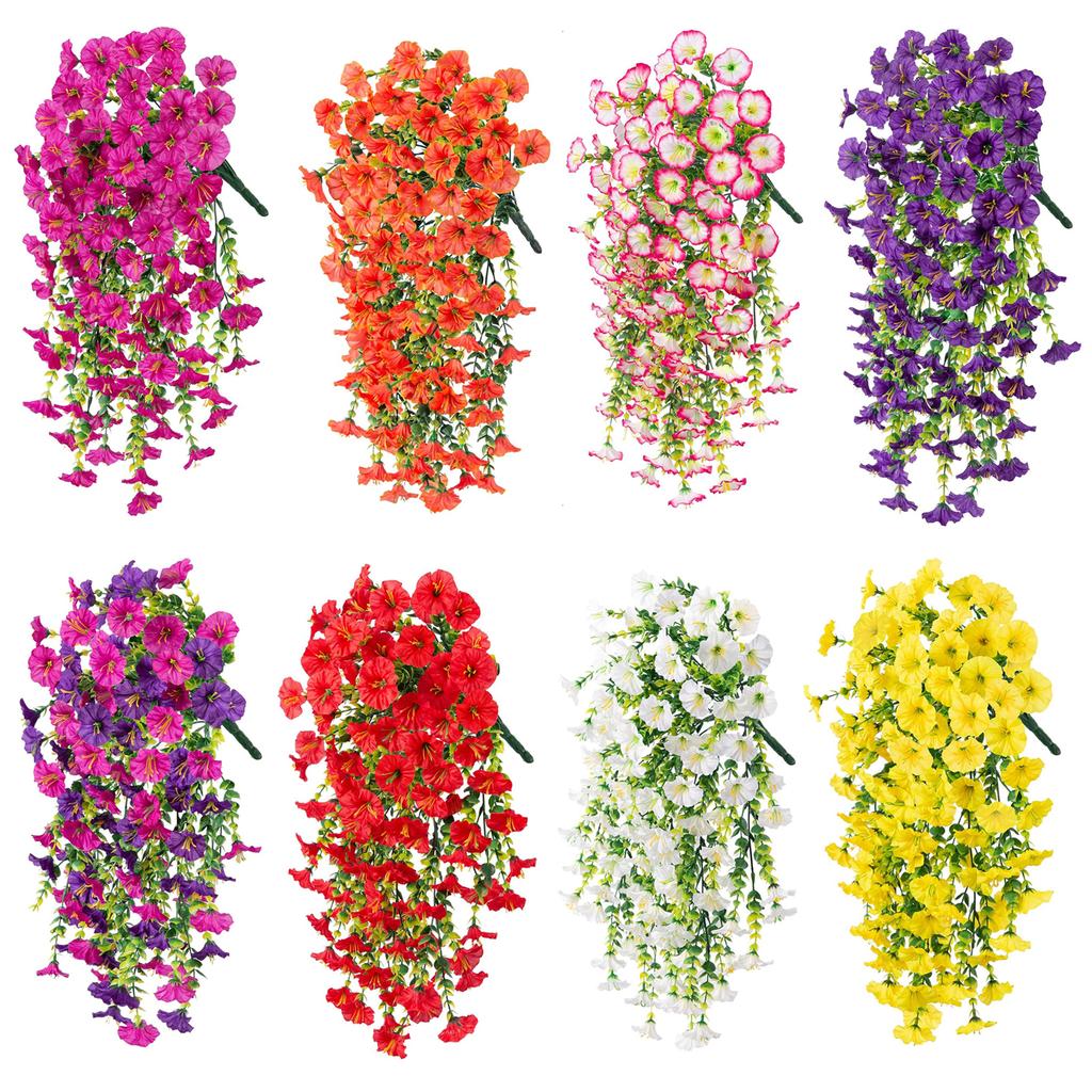 2pcs Artificial Morning Glory and Eucalyptus Hanging Decoration UV Resistant Perfectly for Home Garden Weddings