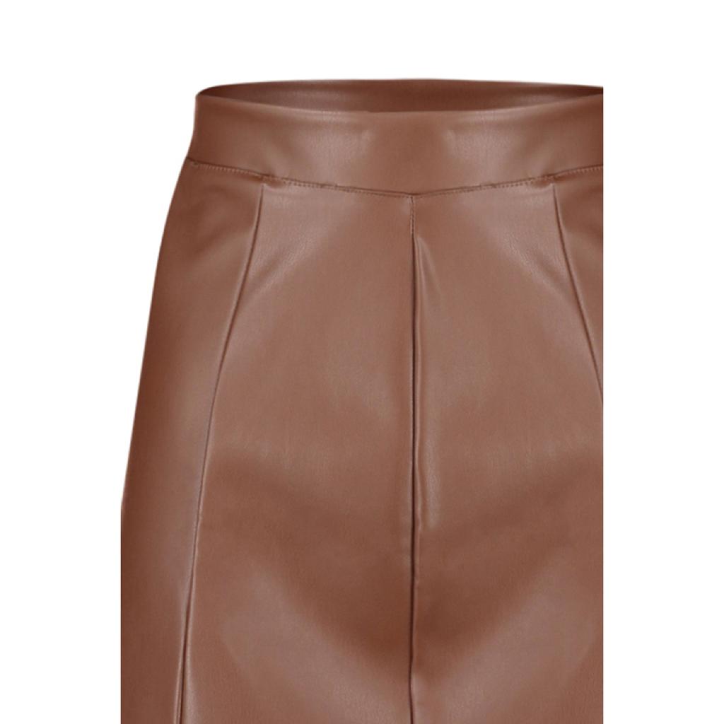 Коричневая мини-вязаная юбка из искусственной кожи с высокой талией Twoaw24et00154