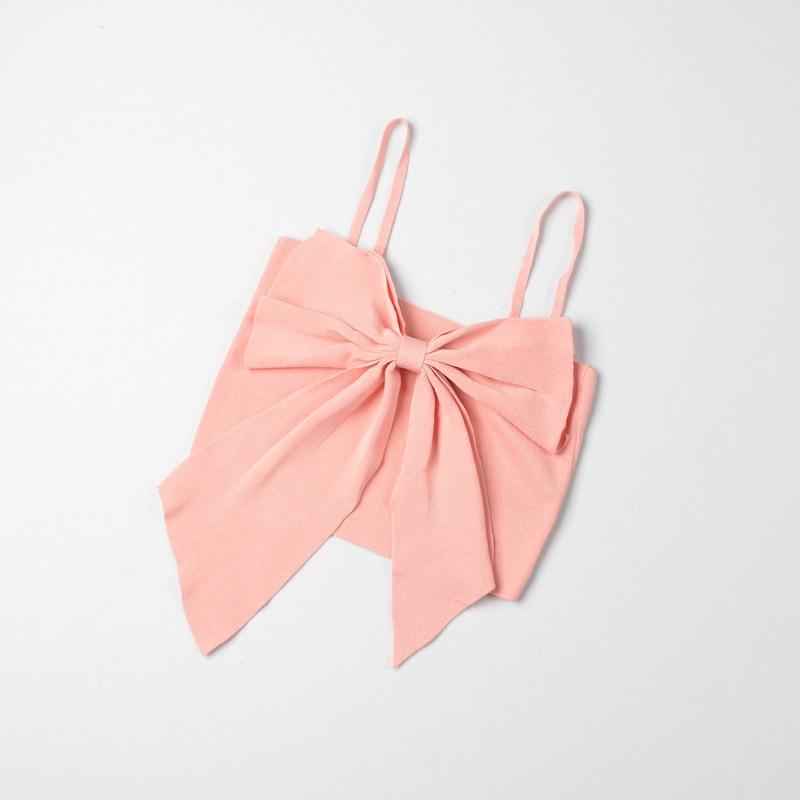 Женский однотонный укороченный топ без рукавов с бантом, трикотажные тонкие женские сексуальные, милые и шикарные тонкие базовые майки Kawaii, уличная одежда