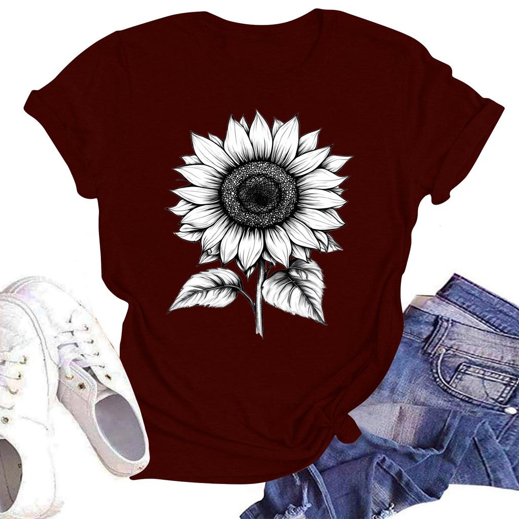 Женская повседневная свободная футболка с принтом, круглый вырез, пуловер, короткий рукав, топ