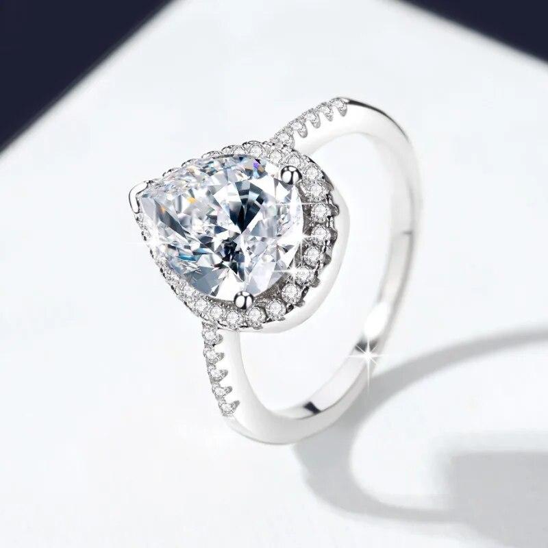 3CT 8*10 мм грушевидное кольцо из натурального муассанита для женщин, сверкающие роскошные качественные ювелирные изделия, обручальное кольцо из стерлингового серебра S925