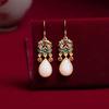 Natural Hetian White Jade Colorful Enamel Porcelain Drop-Shaped Earrings Chinese Retro Light Luxury Charm Women'S  Jewelry