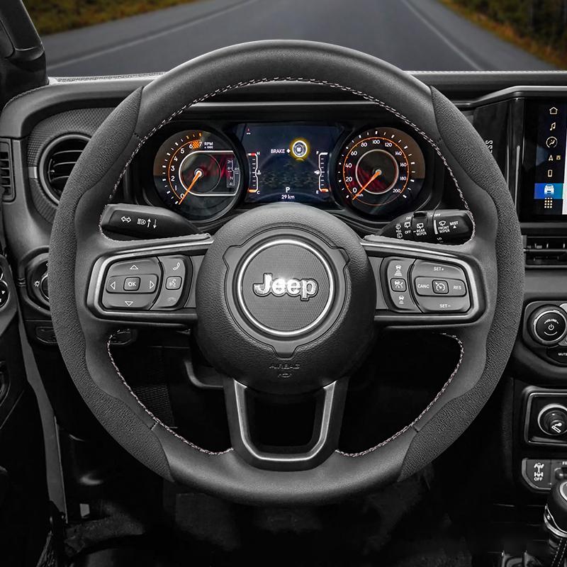 JOT2 For Jeep Suede Snap-on Steering Wheel Cover Fit Renegade Compass Wrangler Jk Jl Grand Cherokee Wk2 Accessories Wj Portachiavi