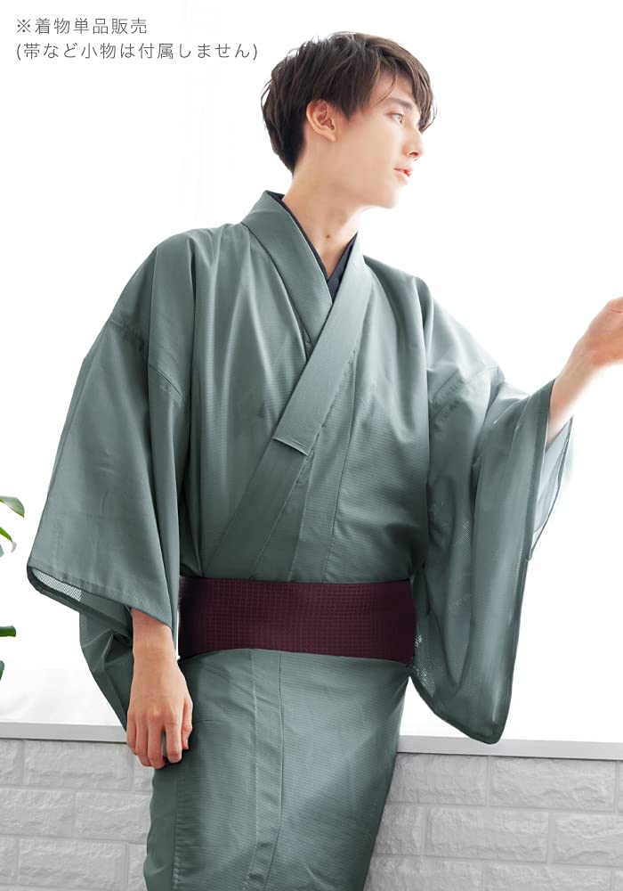 Японское моющееся одинарное кимоно Minato [KYOETSU], мужское, летнее, мужская, одежда, кимоно, одежда, черный, зеленый, кома-ро (LL, Нэдзуми)