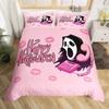 Halloween Bedding Set 3-piece Pink Cartoon Skeleton Duvet Set Funny Horror Ghost