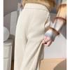 Herringbone Thickened Fleece-Lined Pants for Women Winter New High-Waisted Slim Straight-Leg Petite Wool Wide-Leg Pants