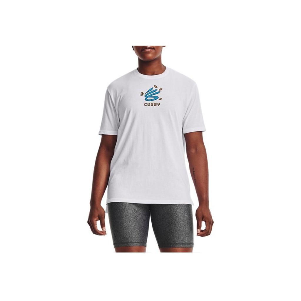 Under Armour Cartoon Letter Print Basketball Crew Neck T-Shirt Women Tops White 1369706-100