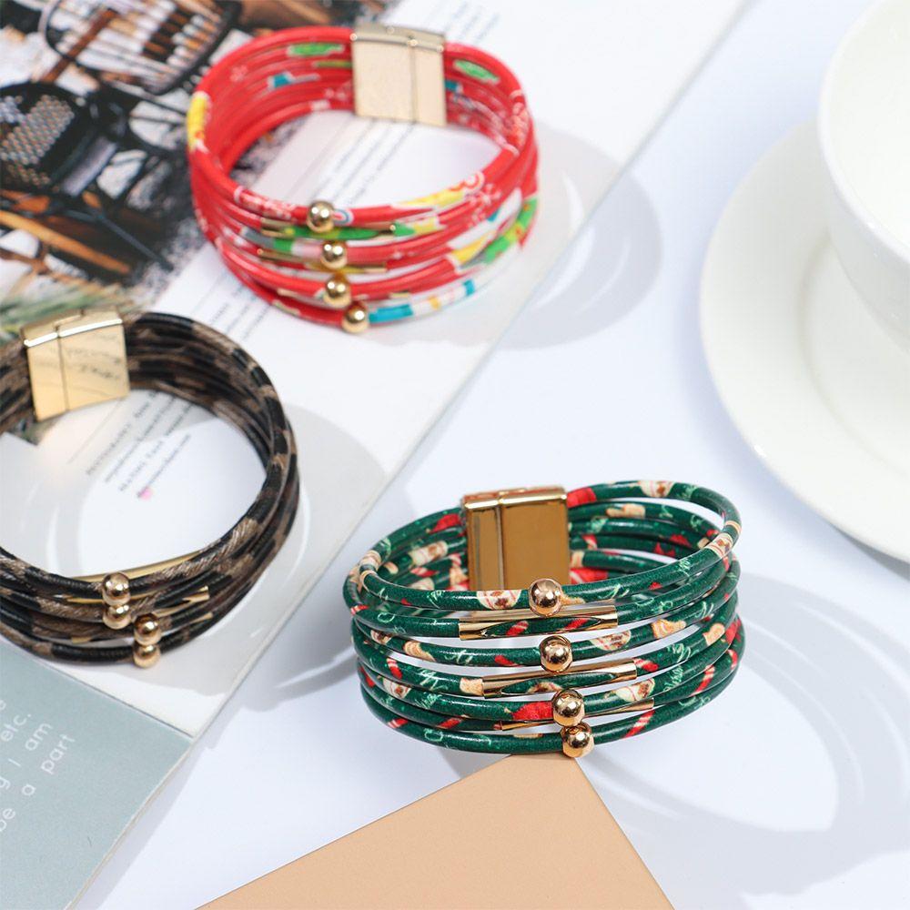 Retro Elegant Women Wrist Bands Leopard Leather Bracelets Multilayer Bangles Wide Wrap Bracelet