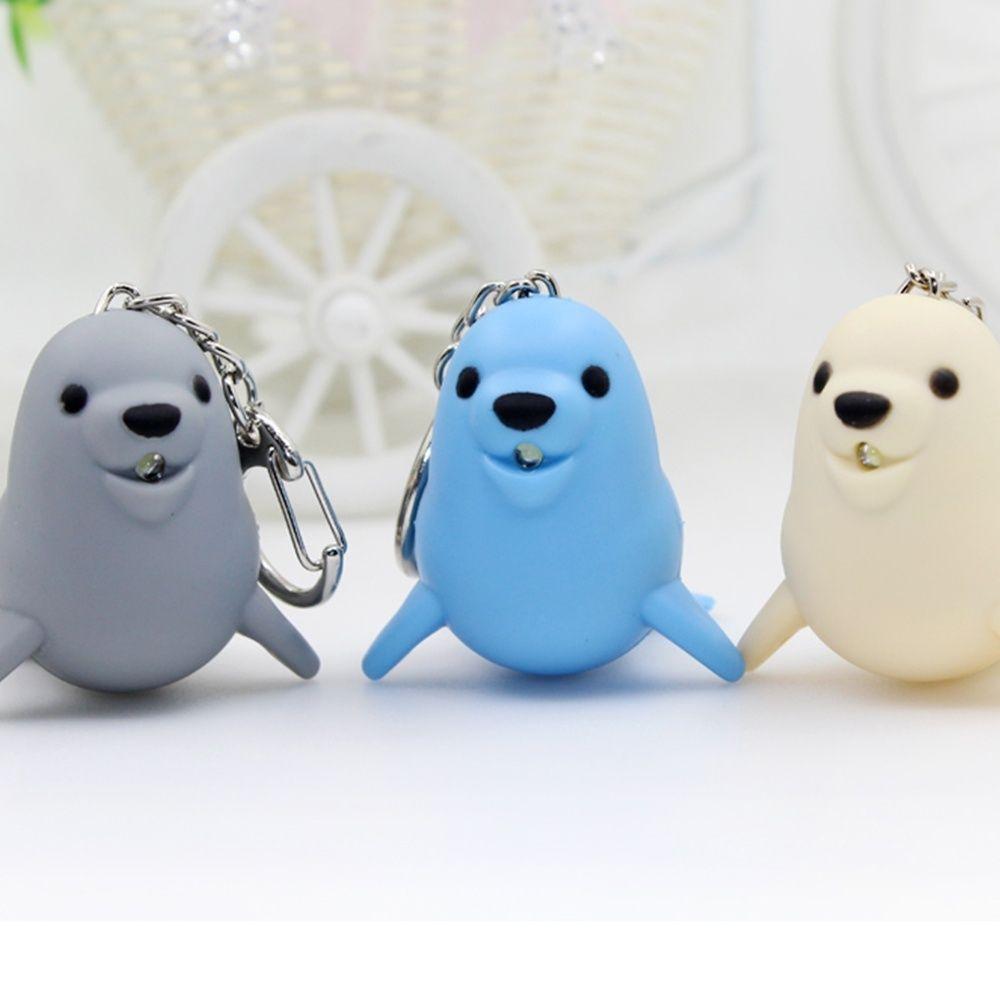 Cute Sea Lion Shape Vocal Key Ring Luminous Key Chain LED Light