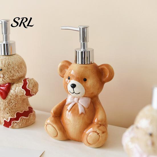 Ceramic Soap Dispenser Christmas Dispenser, Gingerbread Man House Bear Liquid Hand Container, Refillable Shower Gel Lotion Bottle for Bathroom Kitchen