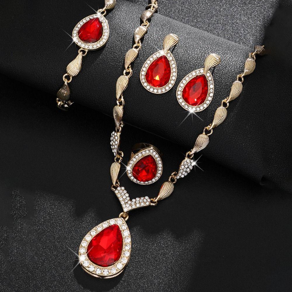 Bracelet Ring Necklace Earrings Set Water Drop Pendant Women Jewelry Set Gifts