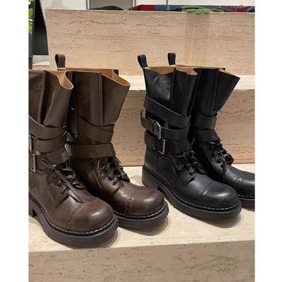 Осень и зима из цельной коровьей кожи, ретро, на высокой подошве, полусапоги, пряжка ремня, шнуровка, локомотивные сапоги для фристрита, сапоги-мартины на толстой подошве, женские