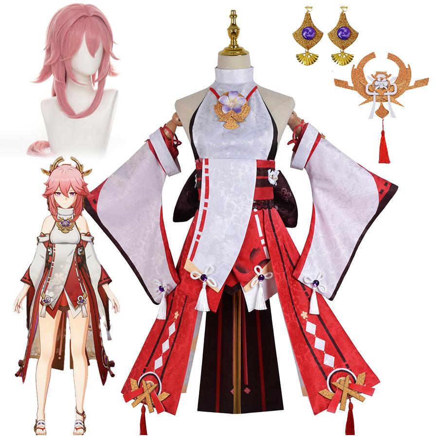 Игра Косплей Yae Miko Guuji Yae костюмы униформа парик женские костюмы для Хэллоуина платье костюм