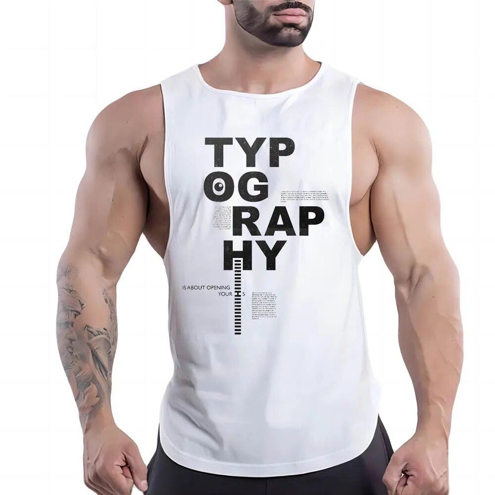 Летняя мужская повседневная спортивная жилетка с круглым вырезом для взрослых, креативная модная простая трендовая дышащая футболка без рукавов с 2d принтом алфавита