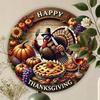 Thanksgiving Festive Sign: A "Happy Thanksgiving" 2D Round Plaque Embellished with Turkey and Autumn Harvest Decor