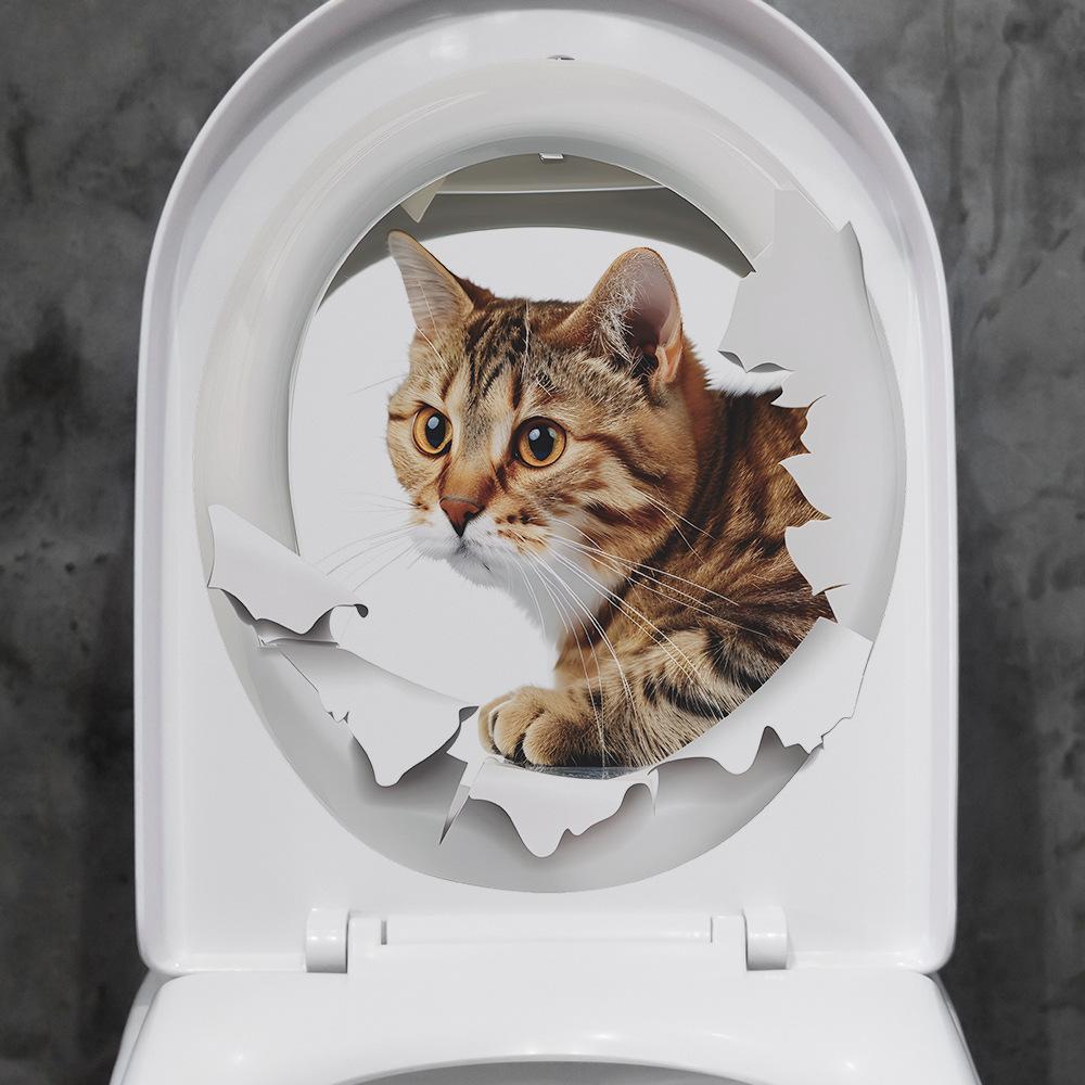 Мультяшная комбинация сломанная стена кошка ванная комната ванная комната украшение дома декоративные настенные наклейки самоклеящиеся