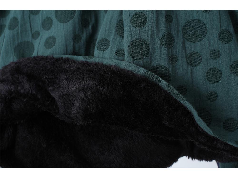 Осенне-зимнее этническое хлопково-льняное длинное платье на флисовой подкладке с застежками-лягушками и юбкой-фонариком.