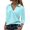 Women's Casual Fashion Solid Color 3/4 Sleeve V-Neck Lapel Comfortable Pullover Top