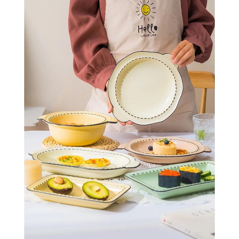 Nordic Style Plate Set Home Plate Ceramic Tableware Creative Breakfast Plate Simple Baking Tray Baking Bowl