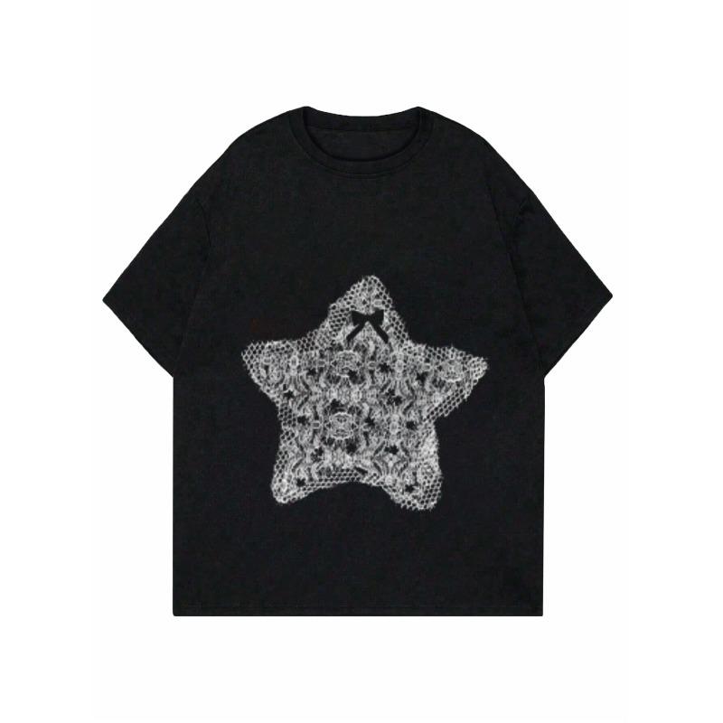 Black Loose Fit T Shirt With Star Mandala Print For Casual Wear