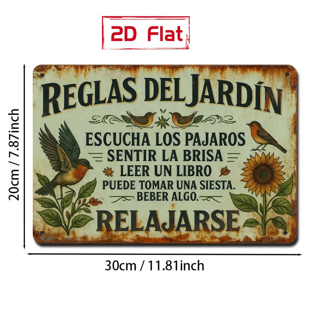 Spanish Garden Rules Iron Sign Reglas Del Jardin Bird Sunflower Decor XInch Outdoor Wall Plaque For Patio Fence Door