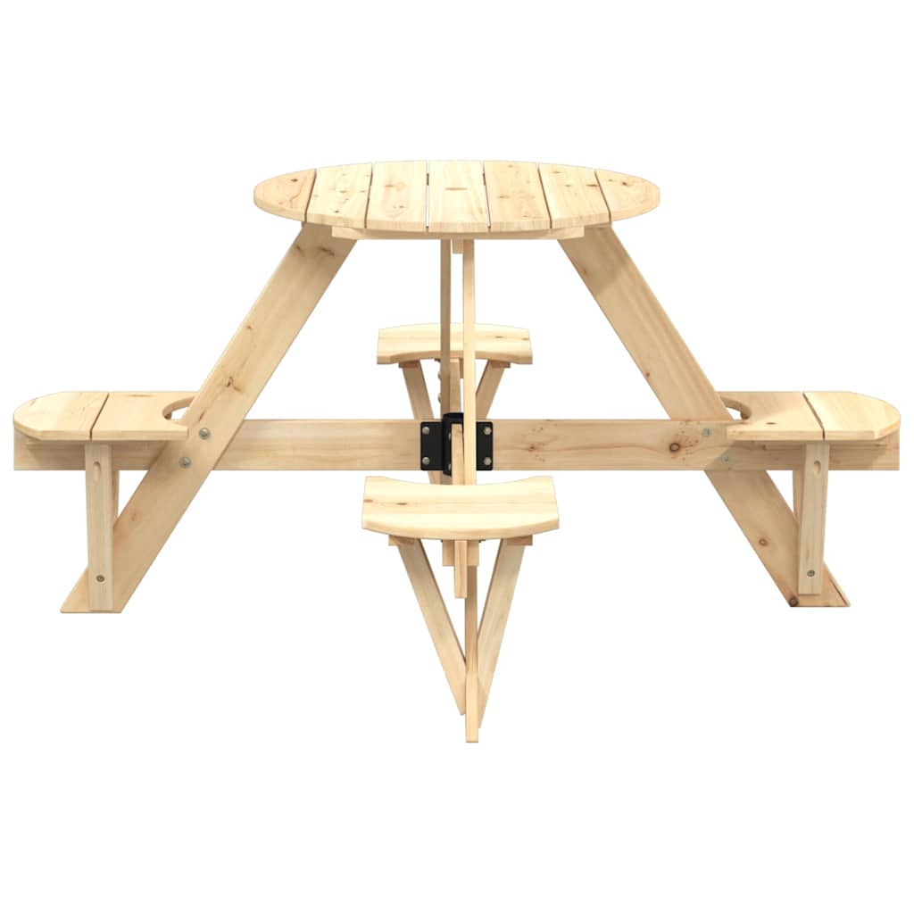 Picnic Table for 4 Children with Umbrella Hole Round Solid Pine Wood