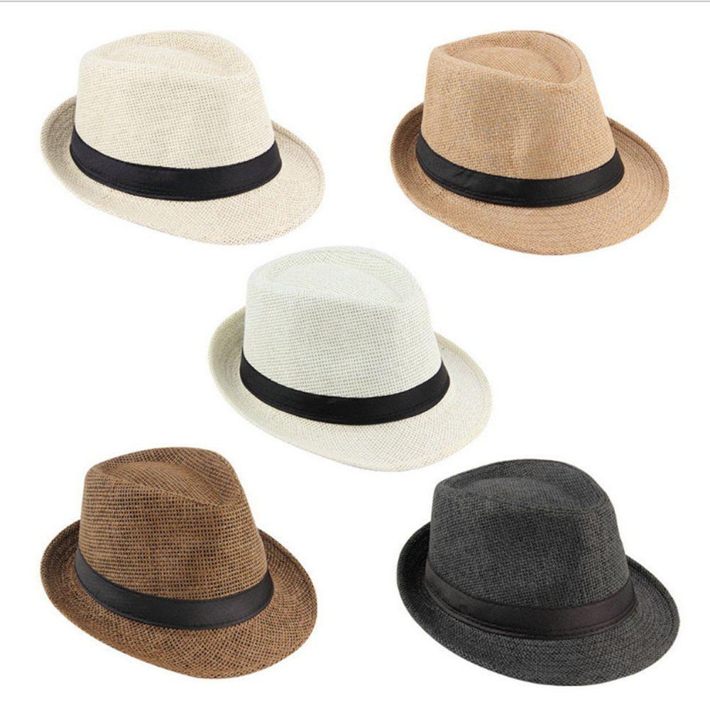 Регулируемые мужские пляжные шляпы Декорация лентой Широкие поля Защита от солнца Кепки Соломенная шляпа Федоры Плетение