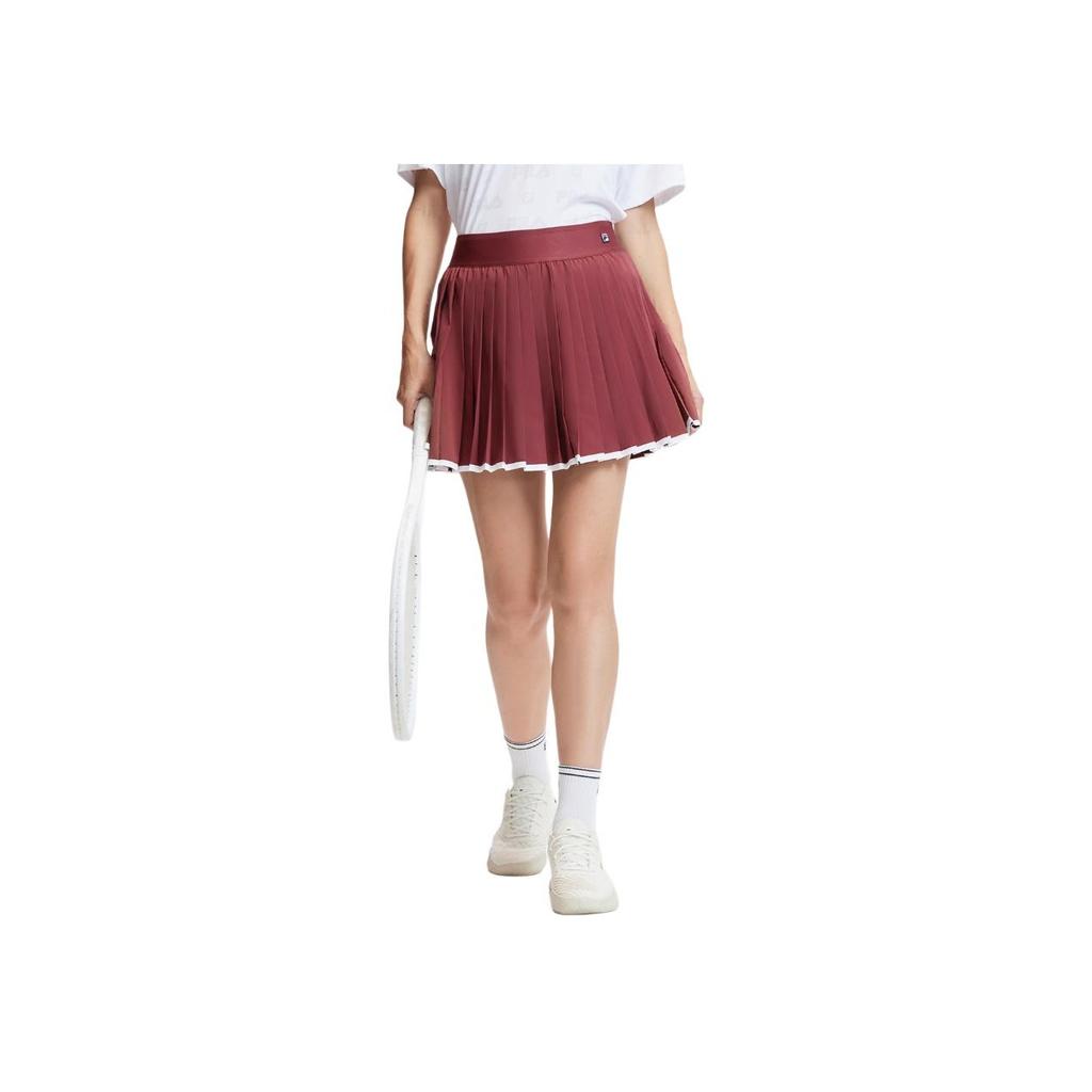 Fila SS24 Однотонная дышащая юбка средней посадки с трусиками, плиссированная теннисная тканая повседневная юбка, женские юбки, винно-красный A11W423303FWI