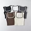 Woman Fashion Slim Solid Contrust Camis Casual Sleeveless Tanks Square Collar Crop Tops Clothing Streetwear Mujer 2024 Y2k